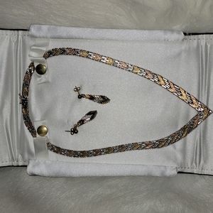 Italian Multicolor 925 Silver Necklace and Matching Pierced Earrings